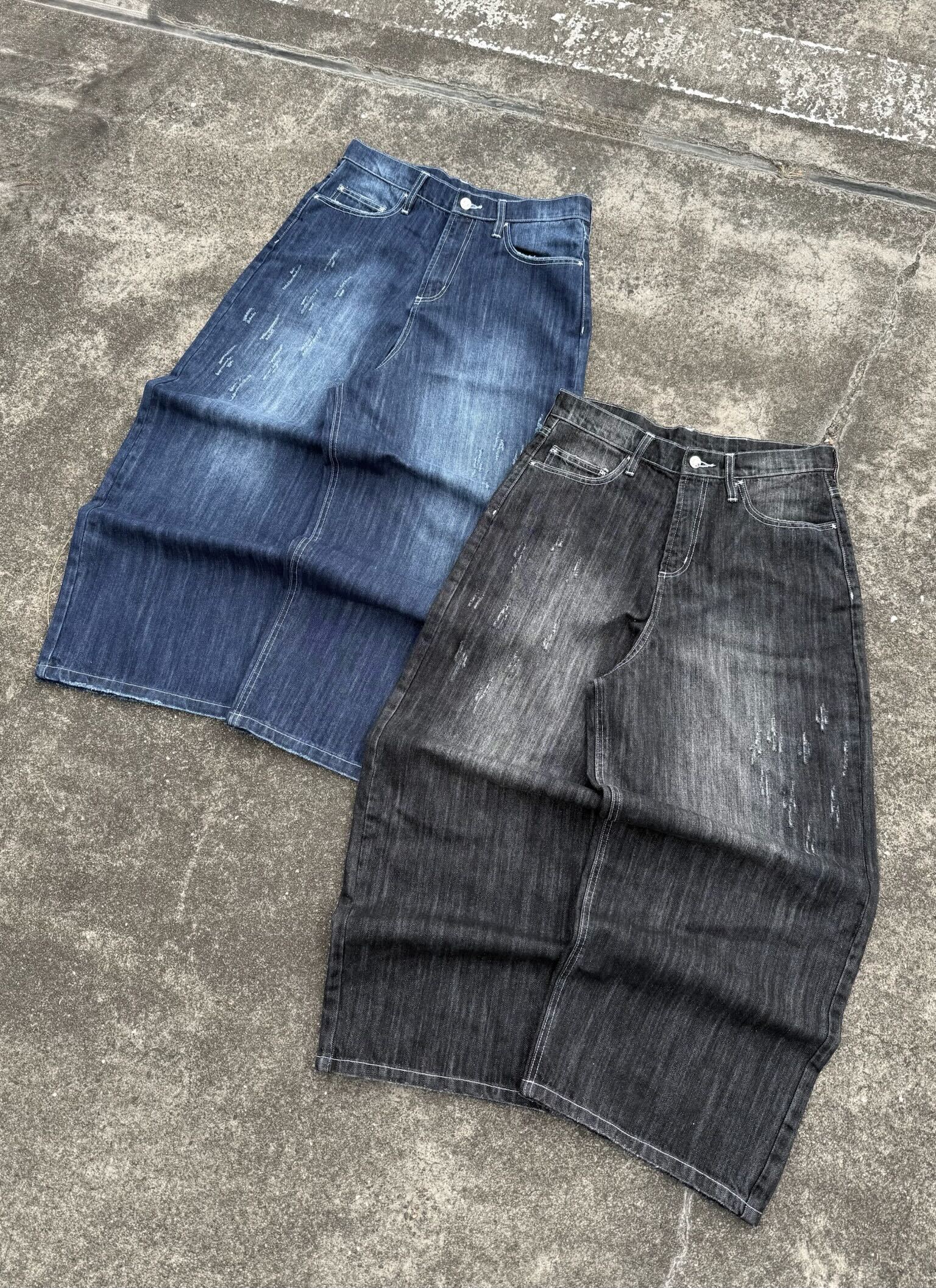 パンツ BELVET Slub Distressed Baggy Denim Slub Distressed Baggy Denim – BELVET