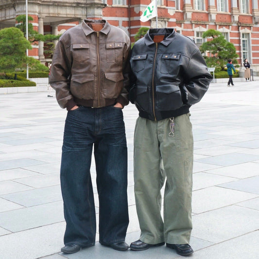 Vintage style Multi-Pocket Leather Jacket