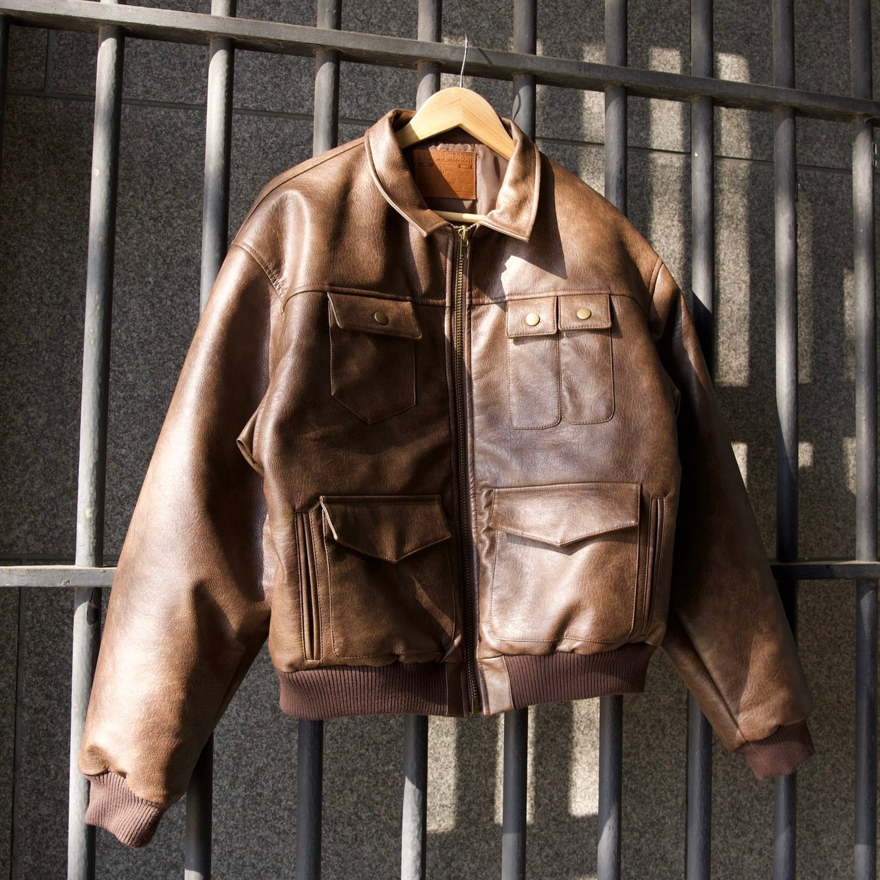 Vintage style Multi-Pocket Leather Jacket