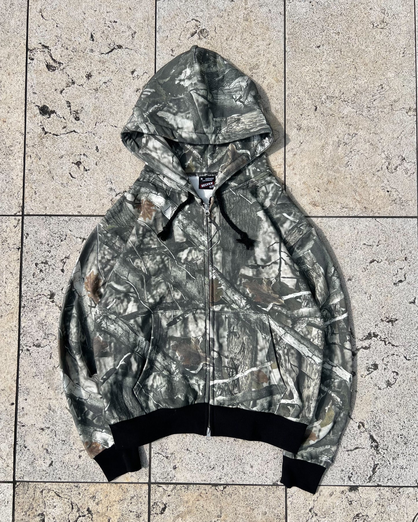 14.8oz camo Crop Zip Hoodie / White