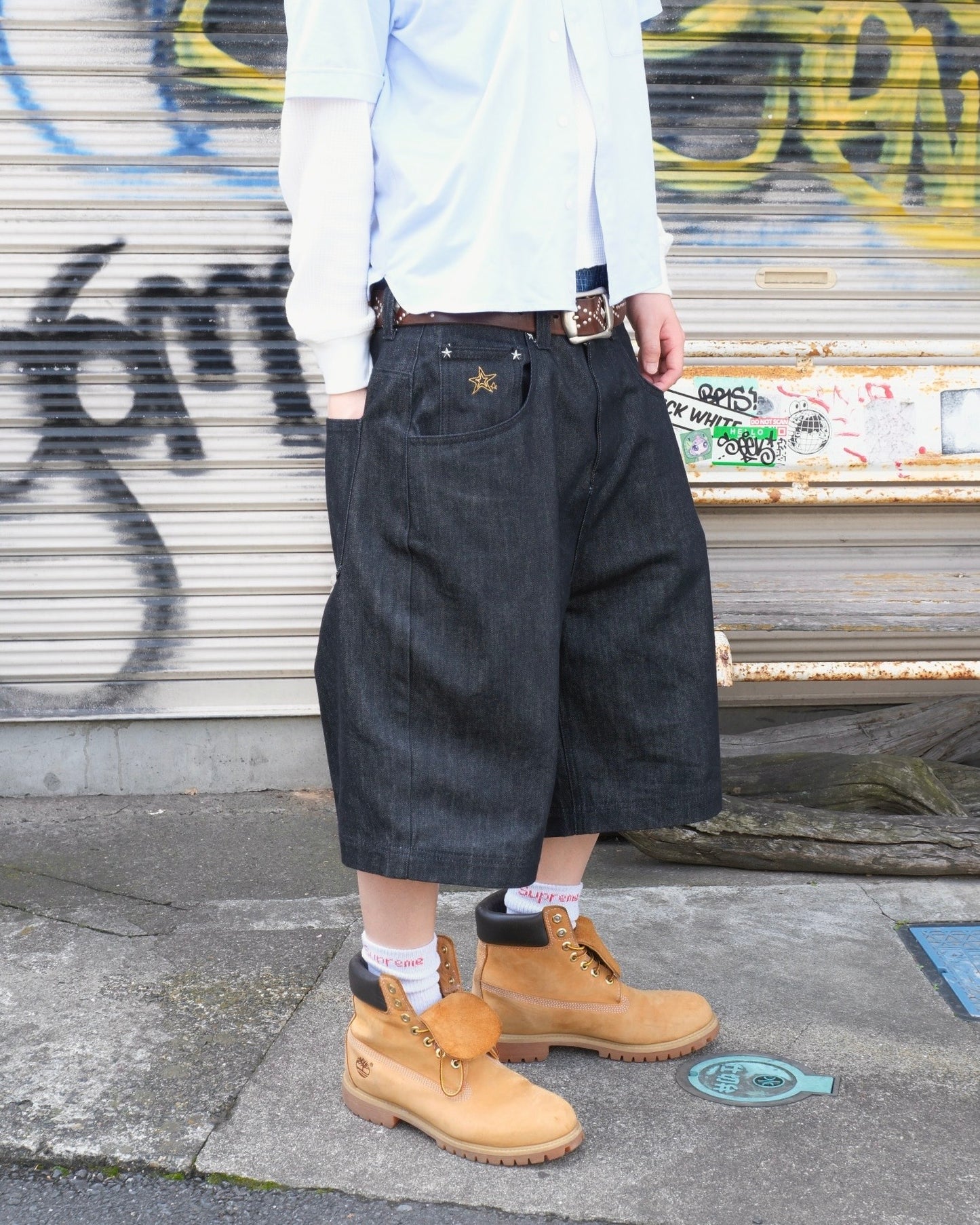 Star logo rigid denim jorts
