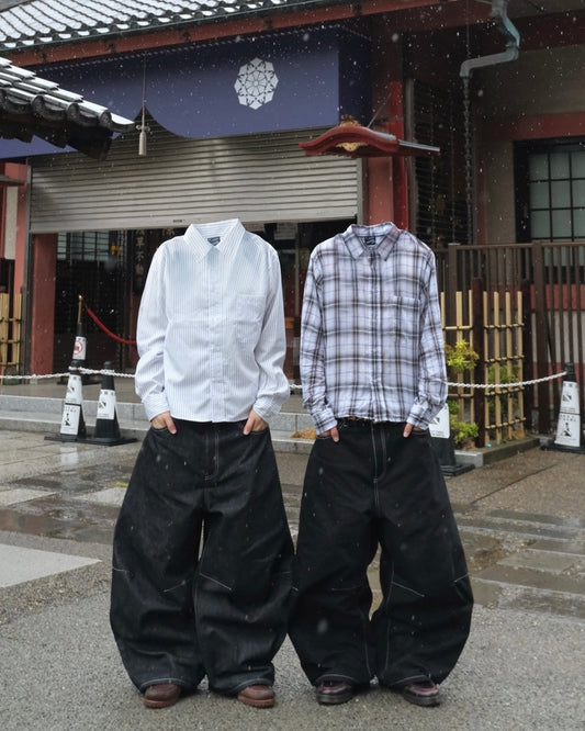 White Stripe/Check L/S Shirt