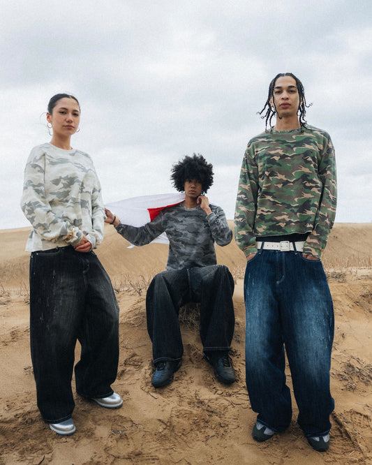 Slub Distressed Baggy Denim