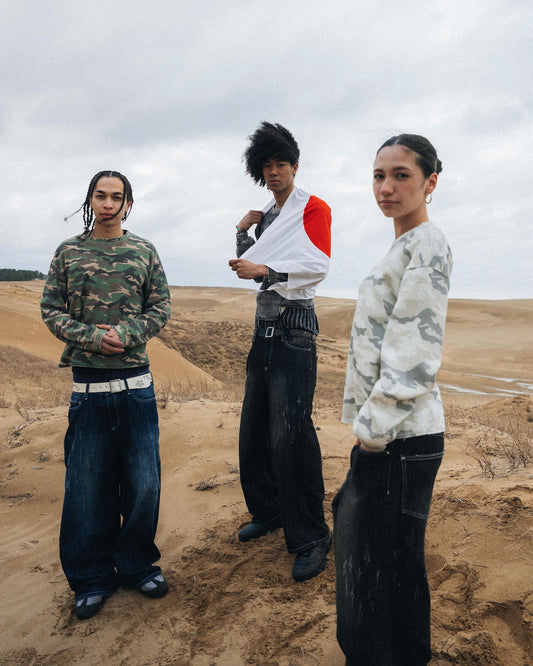 Slub Distressed Baggy Denim