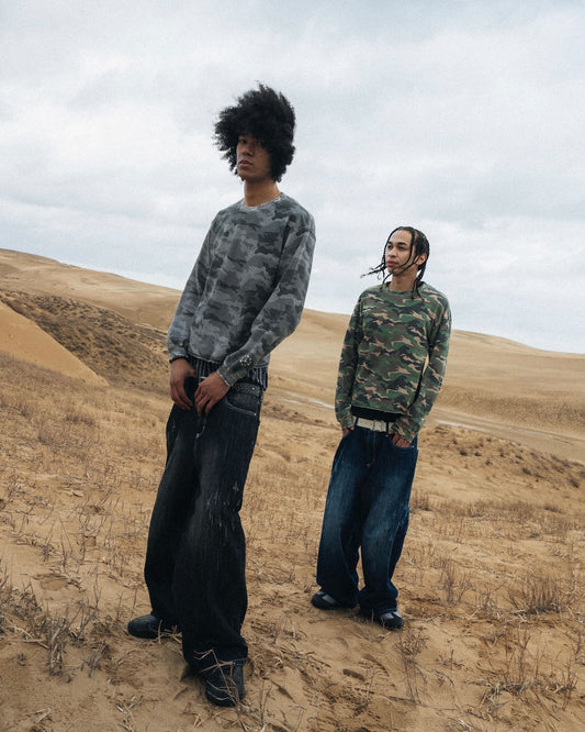 Slub Distressed Baggy Denim