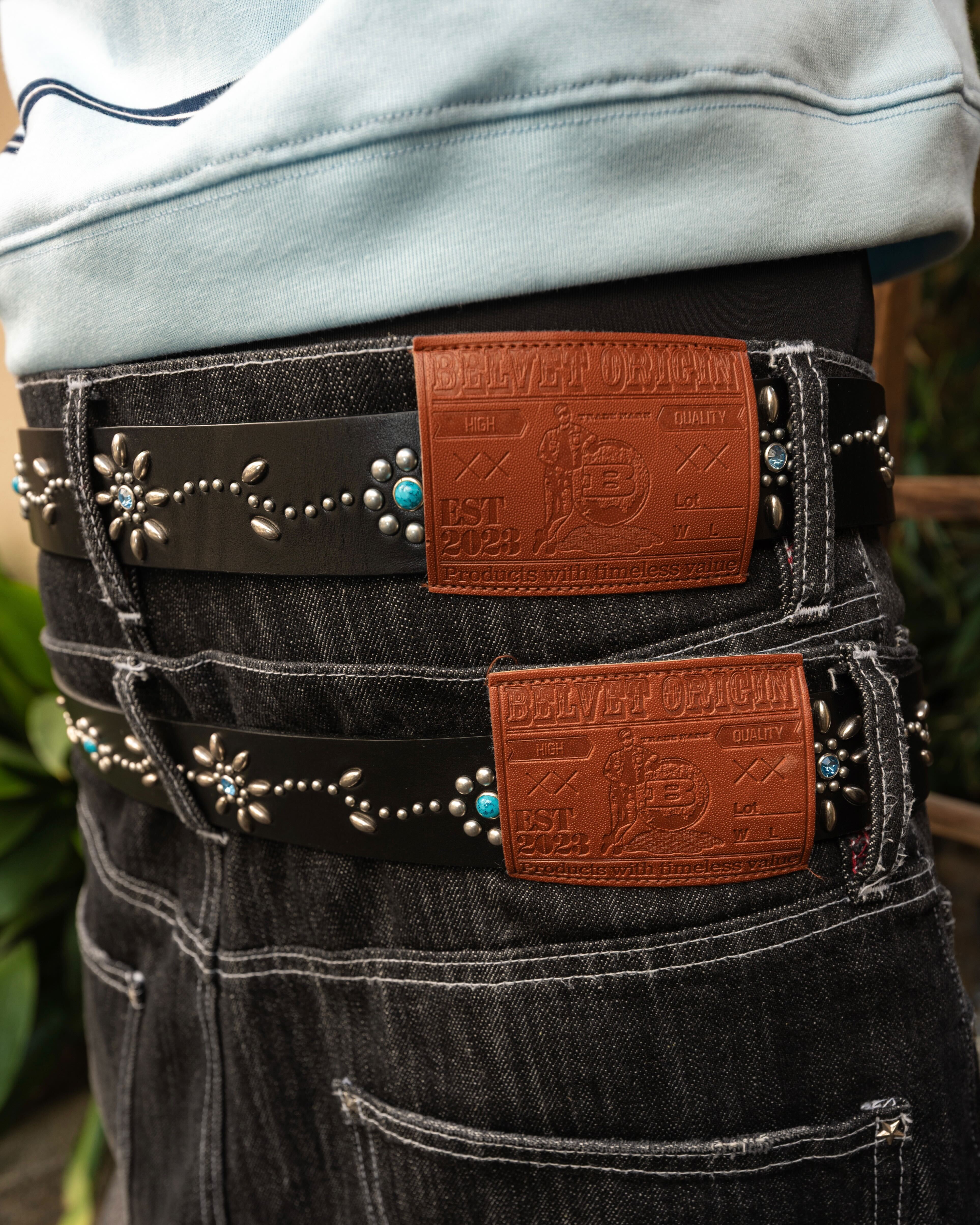 Leather studded belt – BELVET