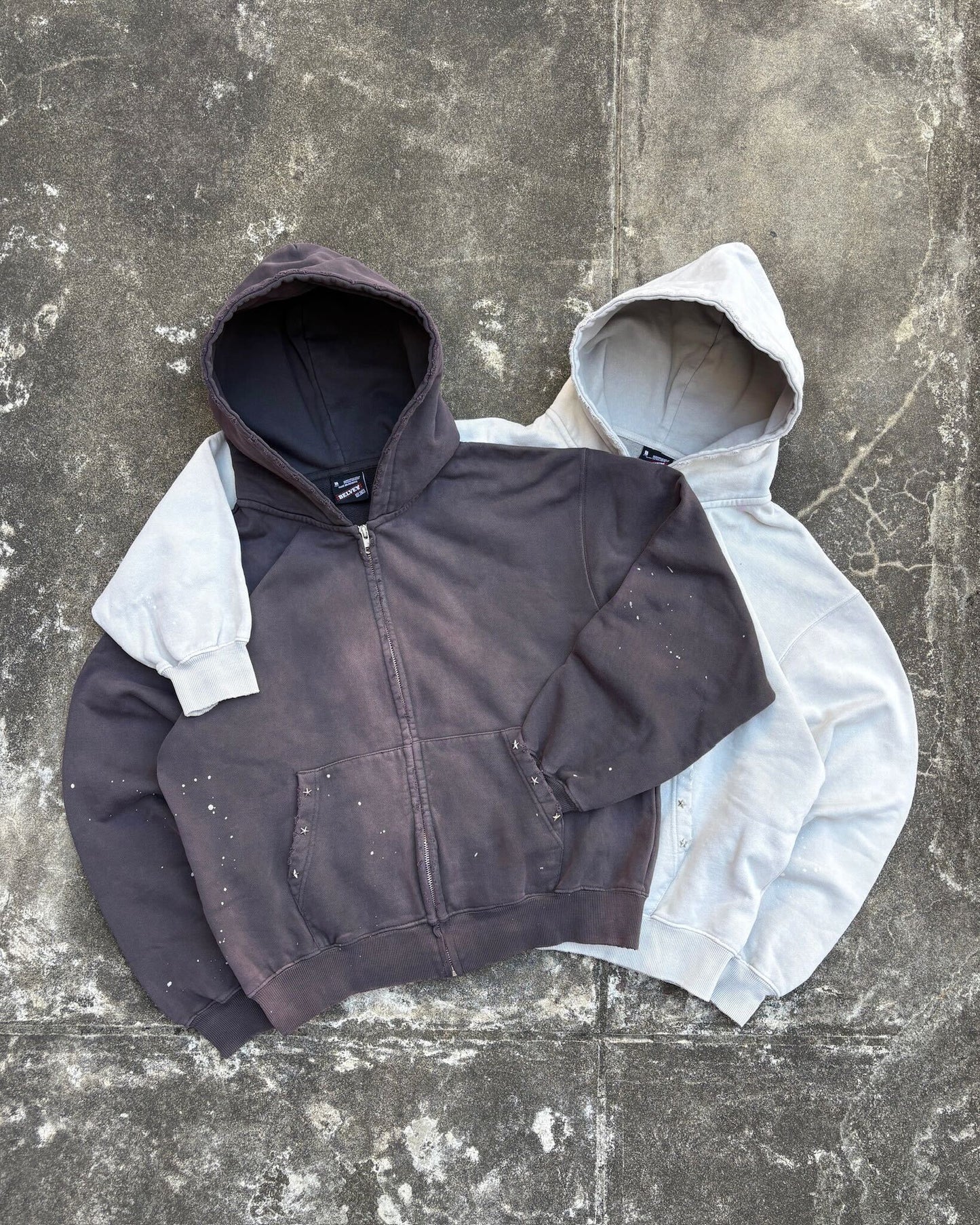 Distressed Pigment Zip Hoodie