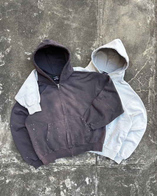 Distressed Pigment Zip Hoodie