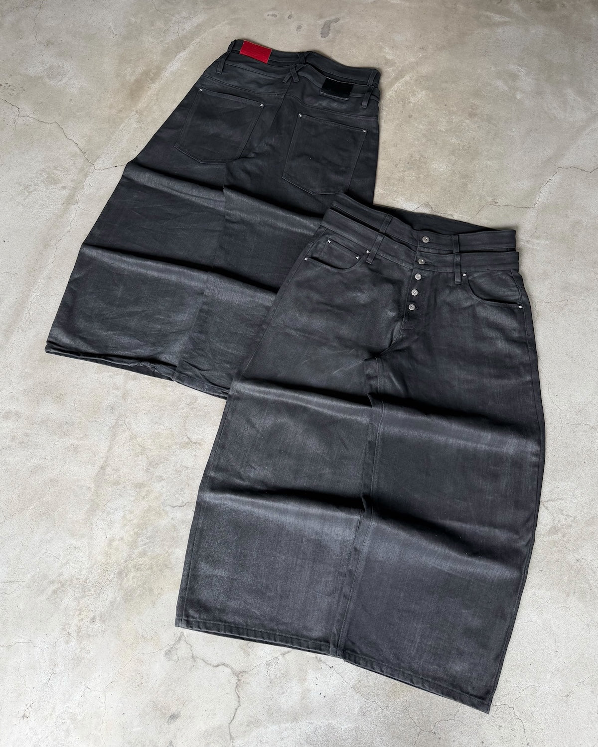 Rigid Double Belt Baggy Denim