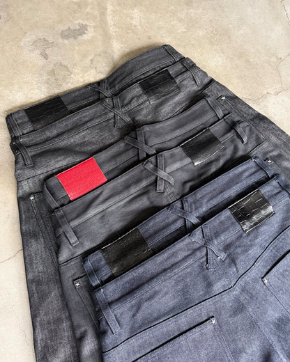 Rigid Double Belt Baggy Denim