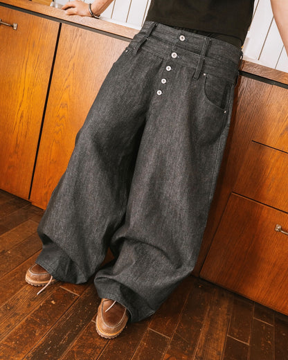 Rigid Double Belt Baggy Denim
