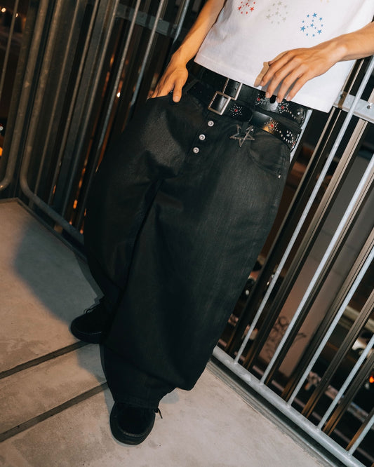 Rigid Double Belt Baggy Denim