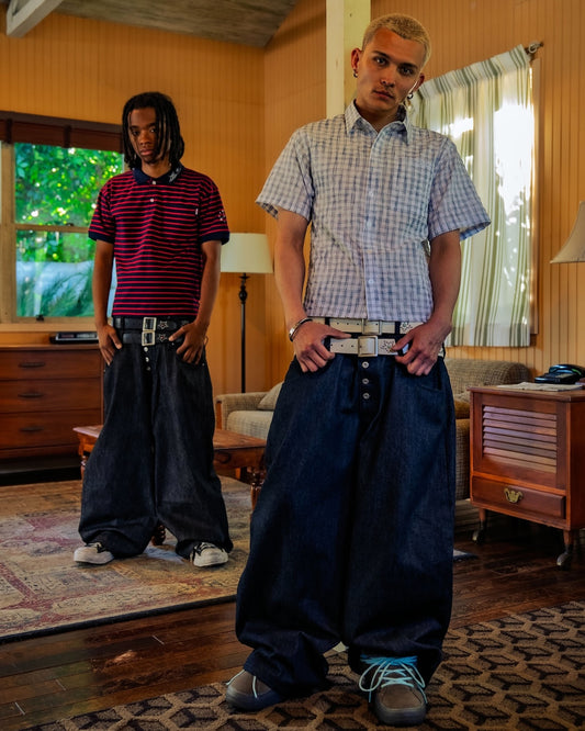 Rigid Double Belt Baggy Denim