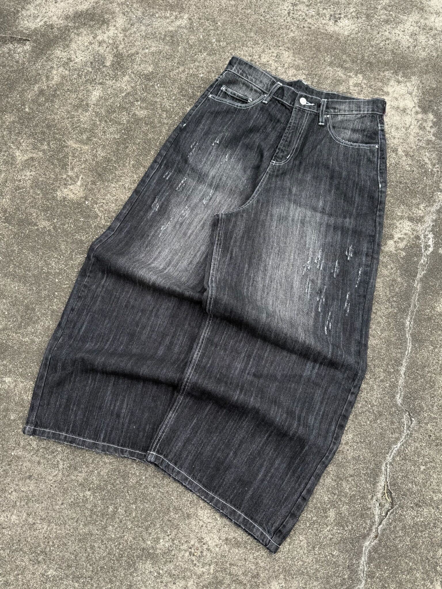 パンツ BELVET Distressed Baggy Denim Black L Slub Distressed Baggy Denim – BELVET