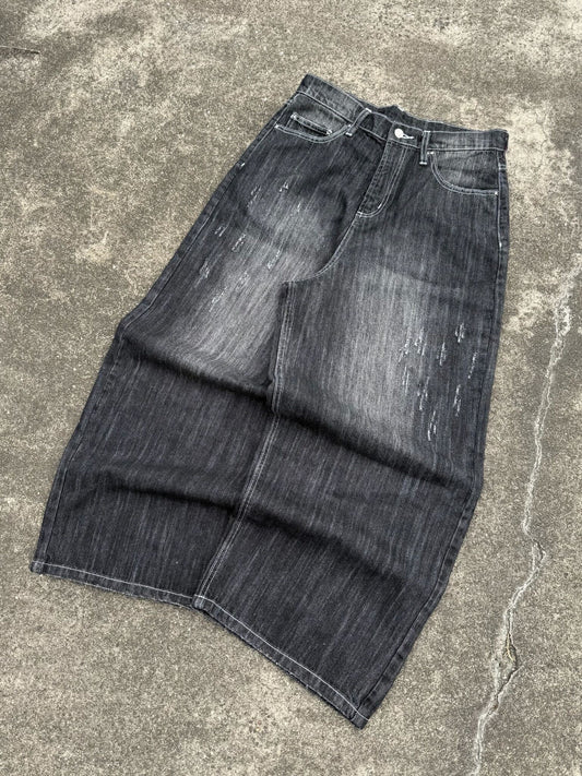 Slub Distressed Baggy Denim