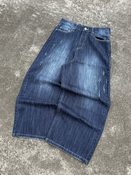 Slub Distressed Baggy Denim