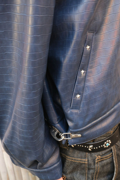 Croc-Embossed Leather Jacket