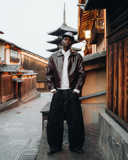 Croc-Embossed Leather Jacket