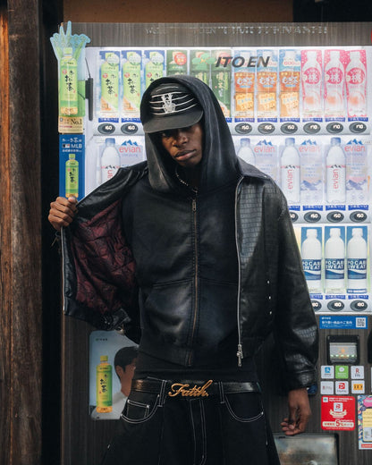 Croc-Embossed Leather Jacket