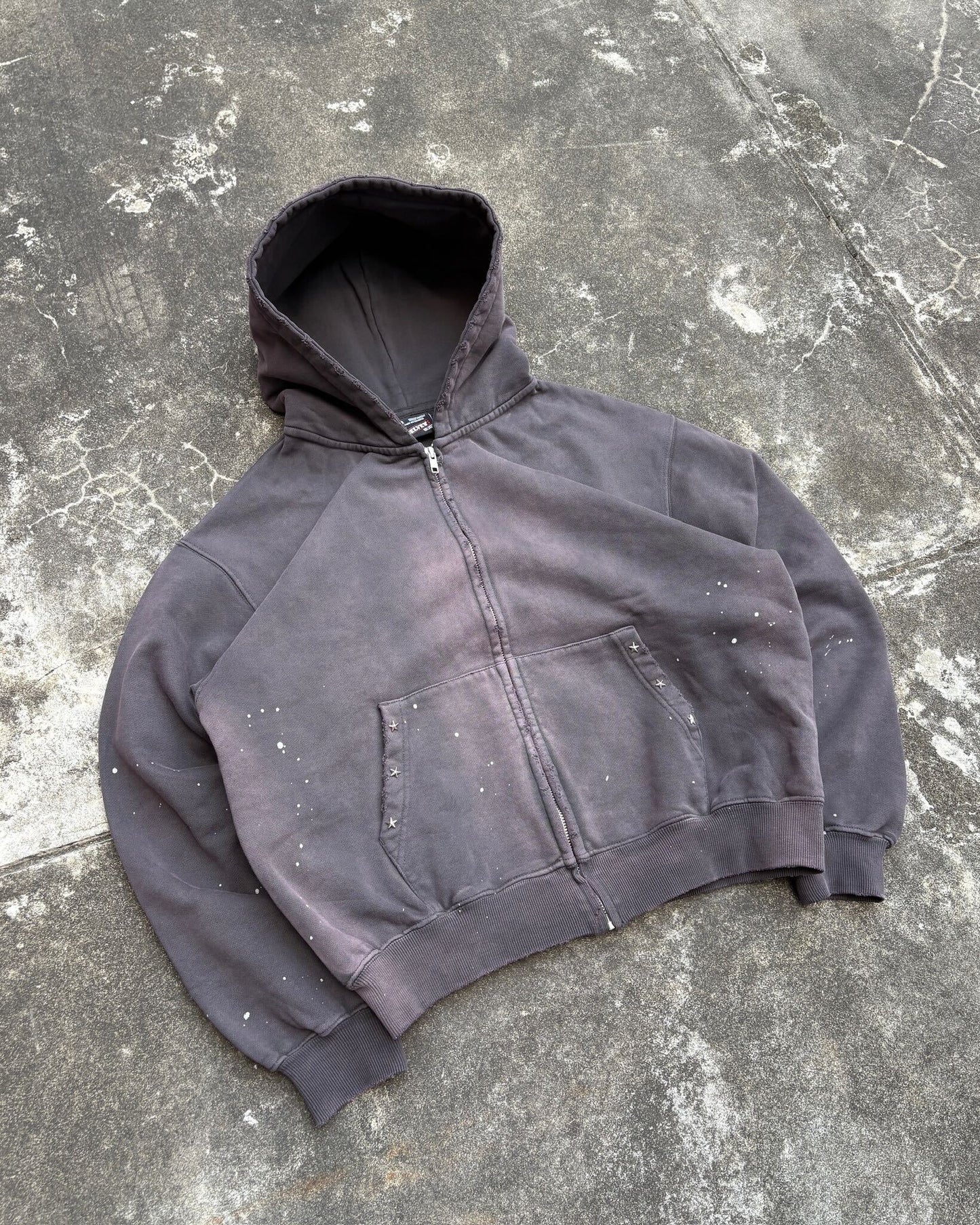 Distressed Pigment Zip Hoodie
