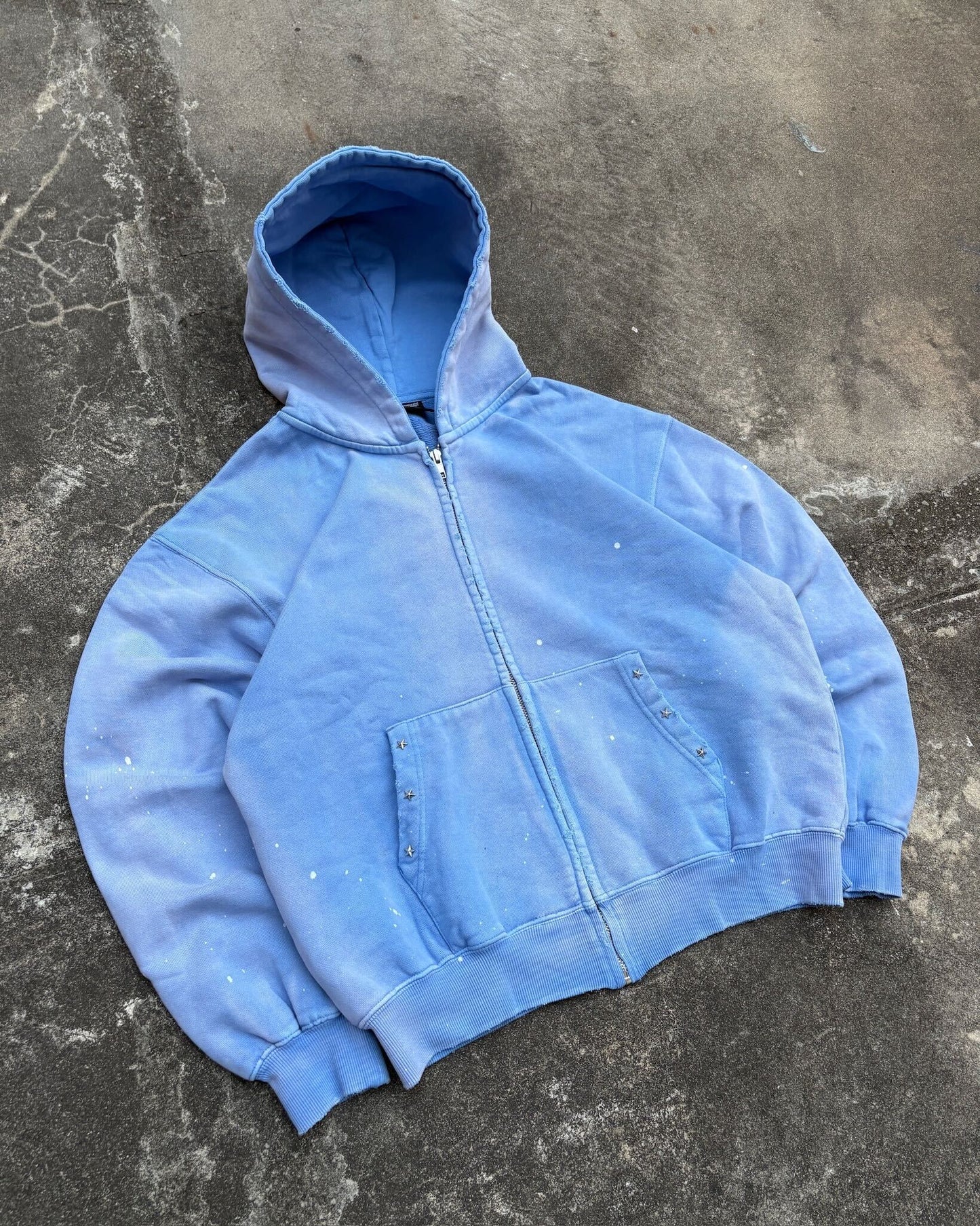 Distressed Pigment Zip Hoodie