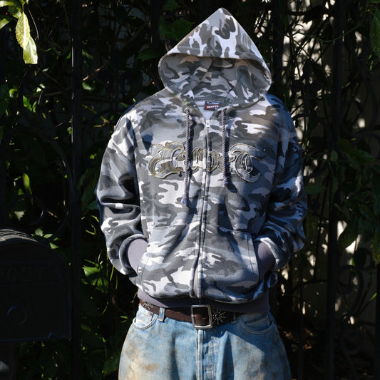 Cropped camo thermal hoodie