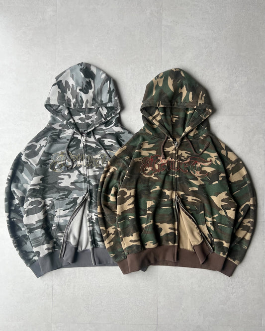 Cropped camo thermal hoodie