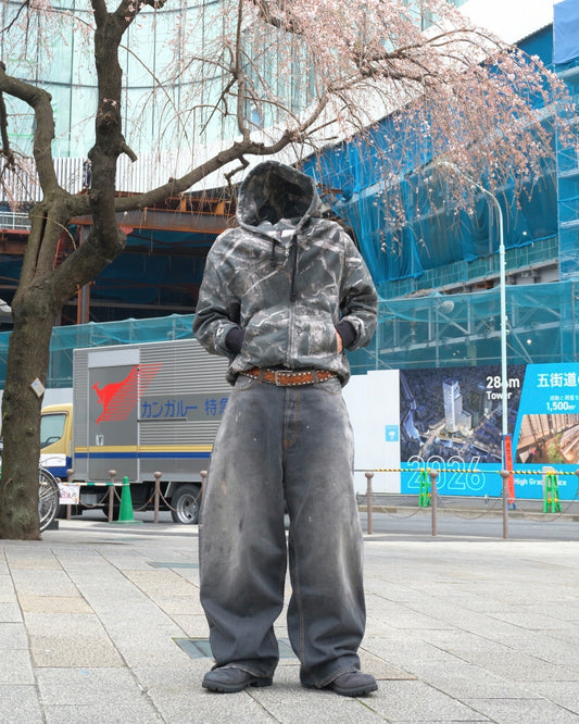 14.8oz camo Crop Zip Hoodie / Black