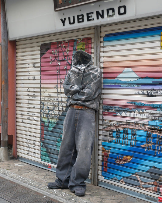 14.8oz camo Crop Zip Hoodie / Black