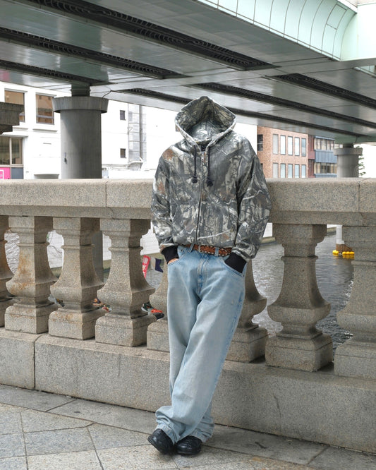 14.8oz camo Crop Zip Hoodie / White