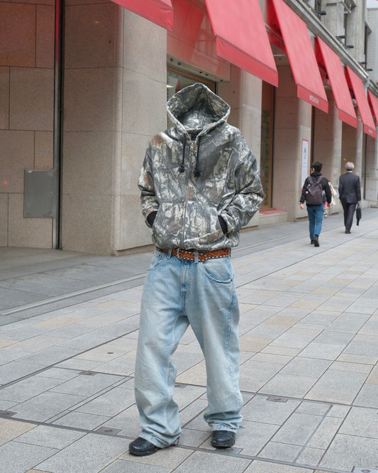 14.8oz camo Crop Zip Hoodie / White