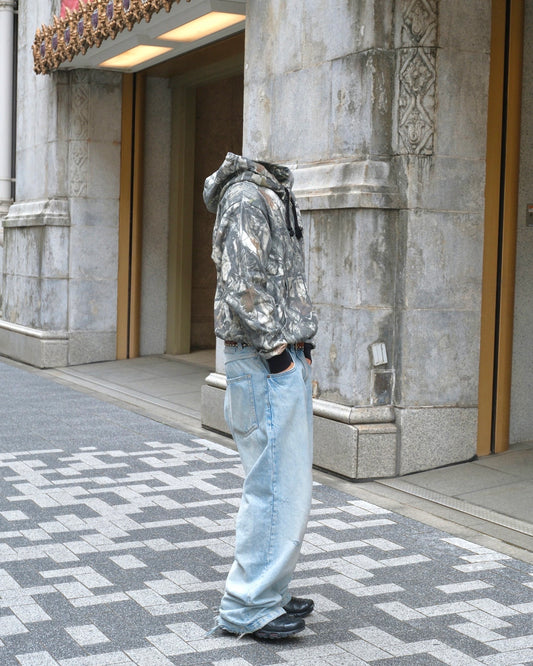 14.8oz camo Crop Zip Hoodie / White