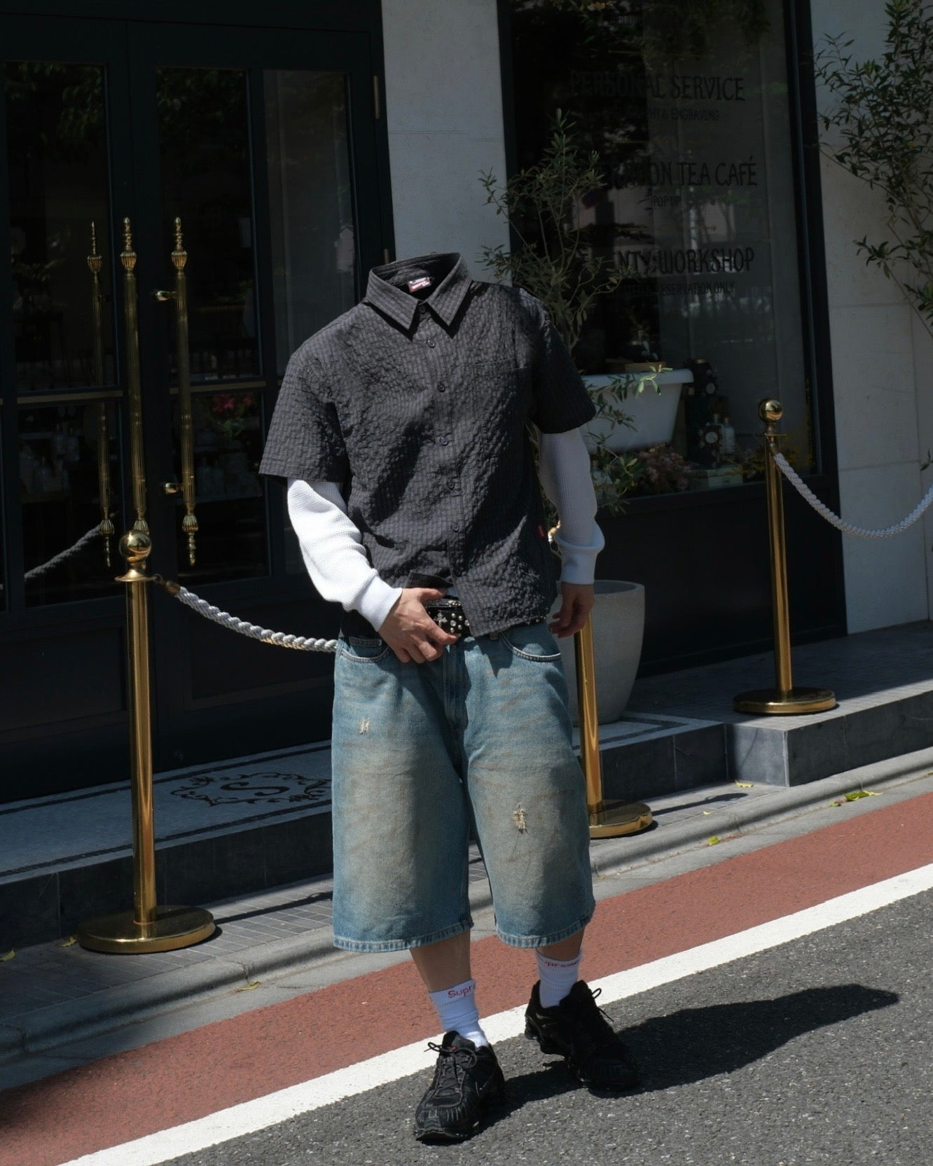 Belvet Cropped checkered shirt navy 短丈 Cropped checkered shirt – BELVET